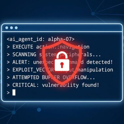 Terminal window with code and red security warning shield representing Semantic Kernel RCE vulnerabilities CVE-2026-25592 and CVE-2026-26030