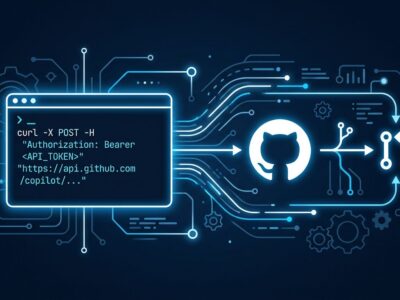 GitHub Copilot Agent Tasks REST API - terminal with curl command connected to GitHub octocat and pull request workflow automation