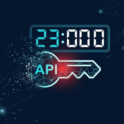 Illustration of a Google API key icon dissolving with a 23-minute countdown timer, representing the security vulnerability where deleted keys remain active