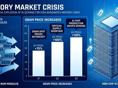 Data visualization showing DRAM and HBM memory price increases in 2026 due to AI data center demand