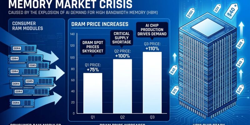 Data visualization showing DRAM and HBM memory price increases in 2026 due to AI data center demand