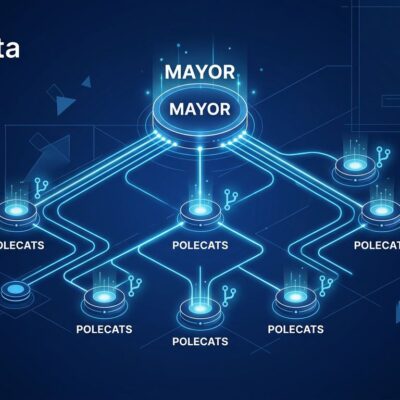 Gas Town by Kilo multi-agent orchestration diagram showing Mayor hub connected to Polecat worker agents with git branches