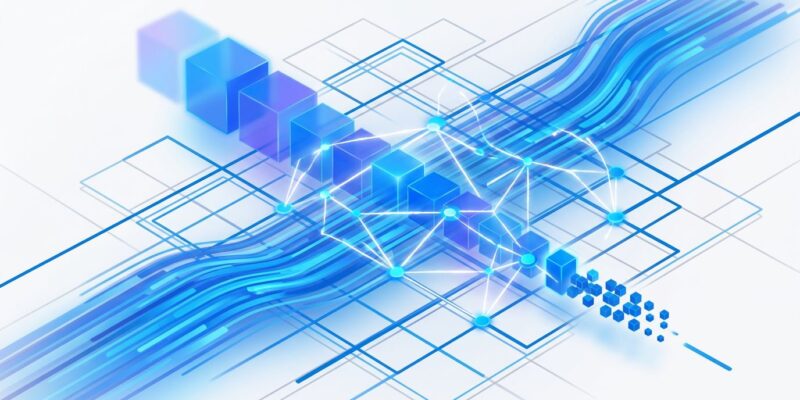 Valkey 9.1 database performance visualization with blue data streams and network nodes