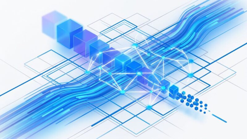 Valkey 9.1 database performance visualization with blue data streams and network nodes