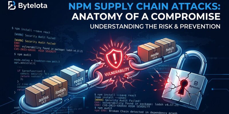 node-ipc npm supply chain attack - broken chain with warning symbol