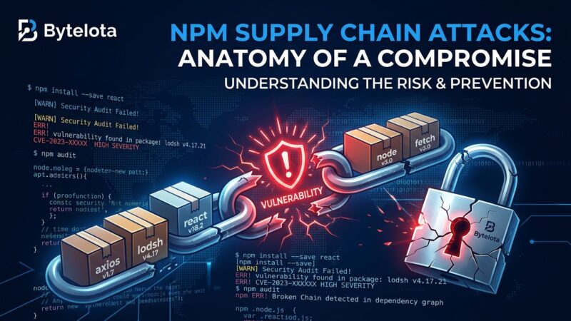 node-ipc npm supply chain attack - broken chain with warning symbol