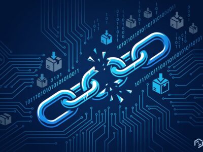 Broken chain link with circuit board patterns representing the TanStack npm supply chain attack