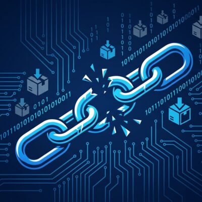 Broken chain link with circuit board patterns representing the TanStack npm supply chain attack