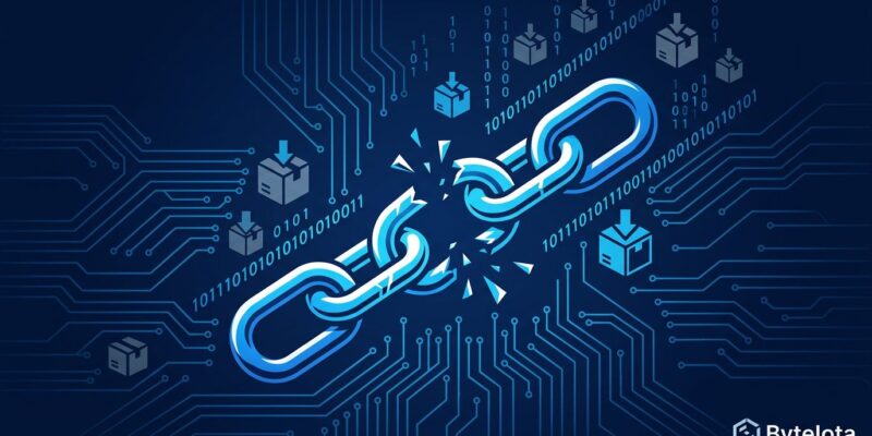 Broken chain link with circuit board patterns representing the TanStack npm supply chain attack