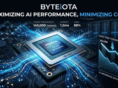 Nvidia Blackwell Ultra GPU chip with blue data streams and inference cost visualization