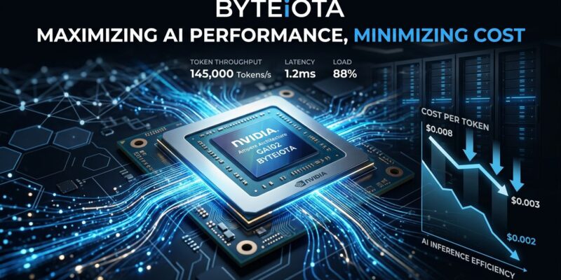Nvidia Blackwell Ultra GPU chip with blue data streams and inference cost visualization
