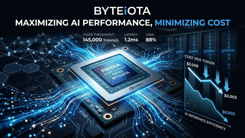 Nvidia Blackwell Ultra GPU chip with blue data streams and inference cost visualization