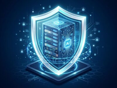 Secure enterprise server infrastructure inside a protective shield representing self-hosted AI coding agents