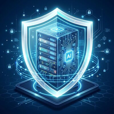 Secure enterprise server infrastructure inside a protective shield representing self-hosted AI coding agents
