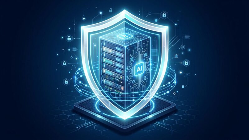 Secure enterprise server infrastructure inside a protective shield representing self-hosted AI coding agents