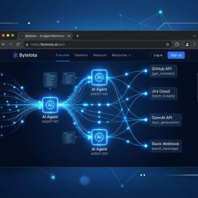 Chrome browser window with AI agent connection nodes illustrating WebMCP structured tool calls