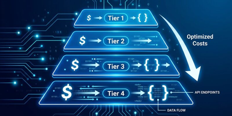 Abstract visualization of OpenAI API pricing tiers showing Batch and Flex cost optimization for GPT-5.5