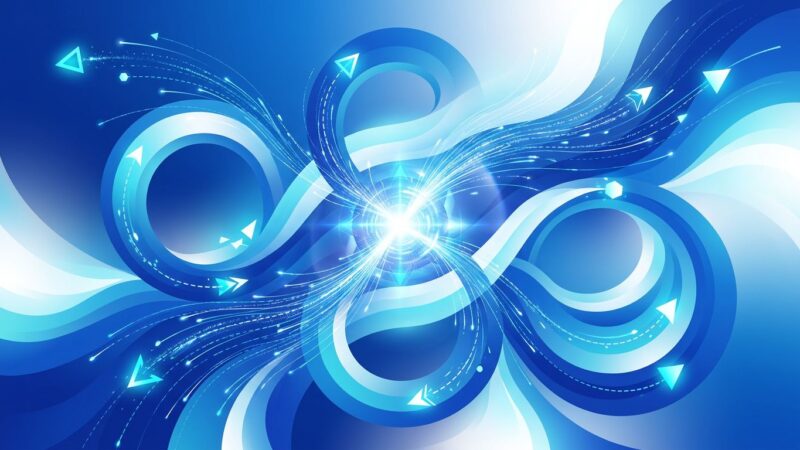 Abstract visualization of reinforcement learning AI with blue gradient loops and geometric shapes
