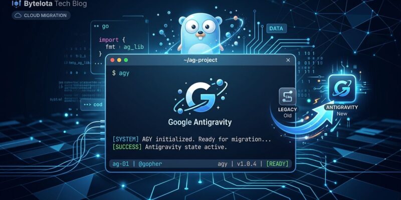 Terminal window showing agy command for Google Antigravity CLI migration from Gemini CLI