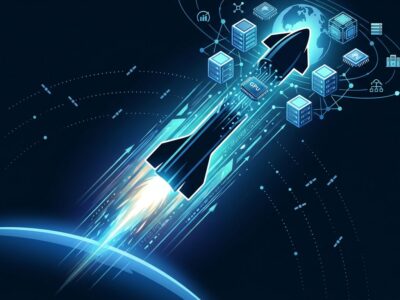 SpaceX Starship rocket launching and transforming into orbital data centers and AI compute clusters in space