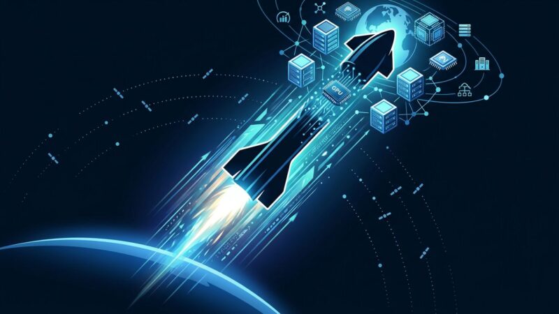 SpaceX Starship rocket launching and transforming into orbital data centers and AI compute clusters in space