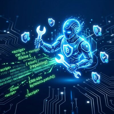 Google CodeMender AI security agent autonomously patching code vulnerabilities with blue circuit board background