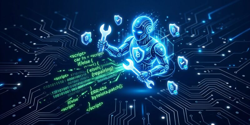 Google CodeMender AI security agent autonomously patching code vulnerabilities with blue circuit board background