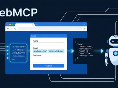 WebMCP browser standard diagram showing AI agent calling structured website tools via Chrome 149 origin trial