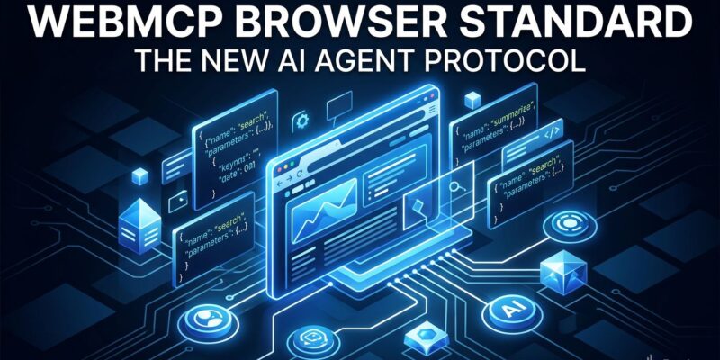 WebMCP browser standard diagram showing AI agent tool declarations