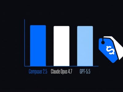 Benchmark comparison chart showing Cursor Composer 2.5 matching Claude Opus 4.7 and GPT-5.5 on SWE-Bench while costing significantly less