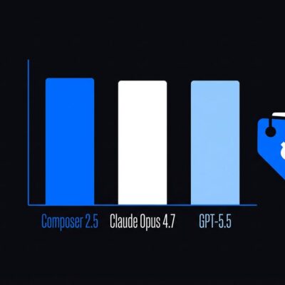 Benchmark comparison chart showing Cursor Composer 2.5 matching Claude Opus 4.7 and GPT-5.5 on SWE-Bench while costing significantly less