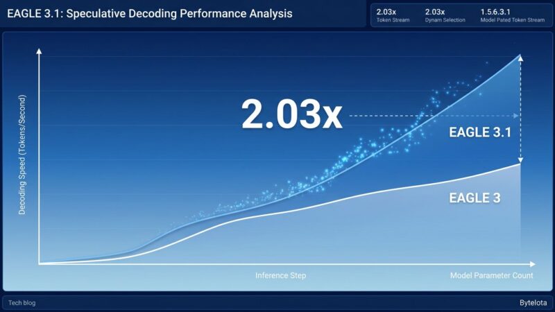 Data visualization chart showing EAGLE 3.1 throughput improvements over EAGLE 3 in LLM inference benchmarks