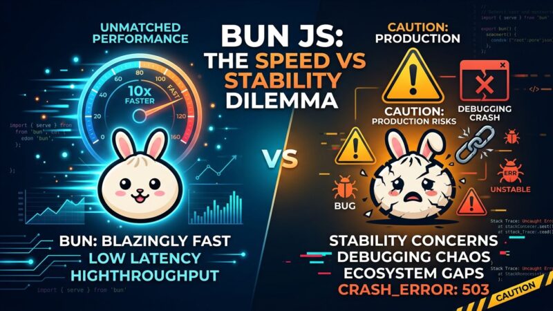 Bun JavaScript runtime performance vs production reality visualization showing speed advantages and critical blockers