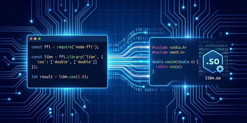 Node.js 26 node:ffi module - JavaScript code connecting to native C library through a foreign function interface