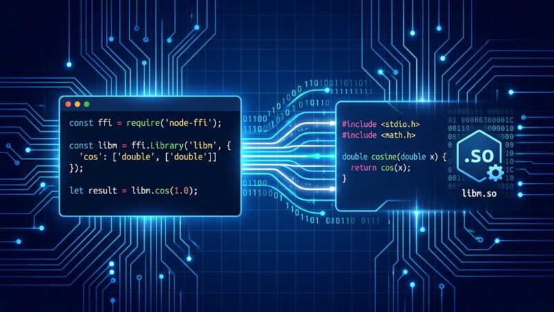 Node.js 26 node:ffi module - JavaScript code connecting to native C library through a foreign function interface