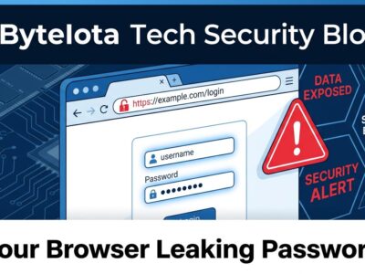 Browser window showing password security vulnerability with broken padlock and memory chips