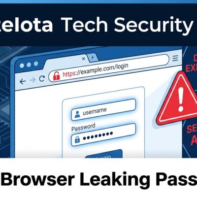 Browser window showing password security vulnerability with broken padlock and memory chips