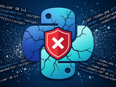 Python logo with fracture lines and warning shield representing the BadHost CVE-2026-48710 Starlette host-header authentication bypass vulnerability