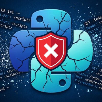 Python logo with fracture lines and warning shield representing the BadHost CVE-2026-48710 Starlette host-header authentication bypass vulnerability