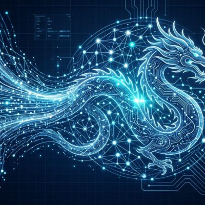 Qwen 3.7 Max AI model visualization showing 1M token context window with neural network and blue glowing data streams