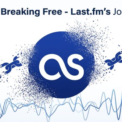 Last.fm logo with particle dispersion symbolizing independence from Paramount corporate ownership