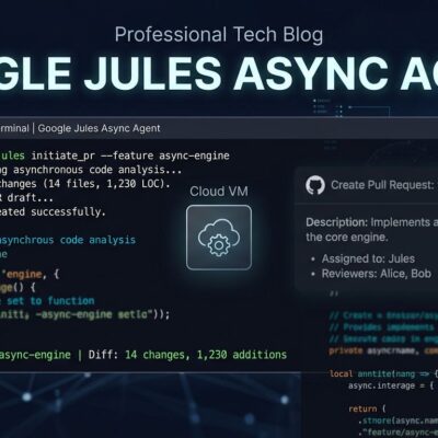 Jules Google async coding agent terminal interface showing /jules command dispatching tasks to cloud VM with pull request output