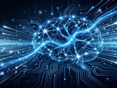 Gemini 3.5 Flash neural network visualization with blue circuit pathways representing AI model performance and speed