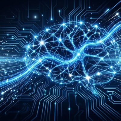 Gemini 3.5 Flash neural network visualization with blue circuit pathways representing AI model performance and speed