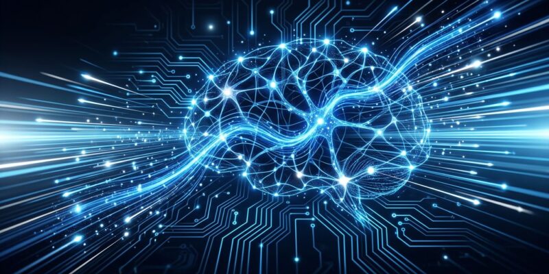 Gemini 3.5 Flash neural network visualization with blue circuit pathways representing AI model performance and speed