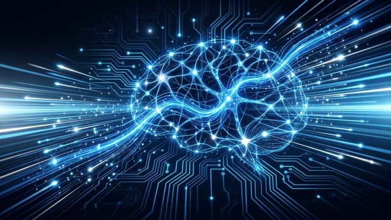 Gemini 3.5 Flash neural network visualization with blue circuit pathways representing AI model performance and speed