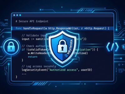 Claude Code security plugin catching vulnerabilities in a terminal — blue and white ByteIota theme