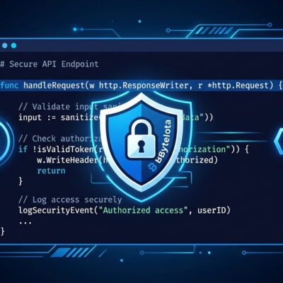 Claude Code security plugin catching vulnerabilities in a terminal — blue and white ByteIota theme