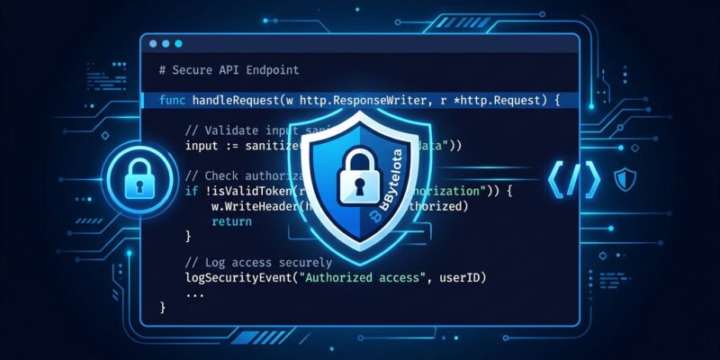 Claude Code security plugin catching vulnerabilities in a terminal — blue and white ByteIota theme