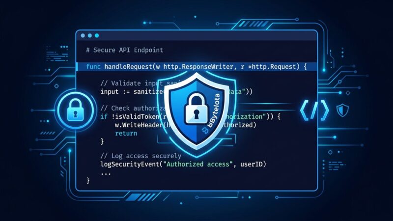 Claude Code security plugin catching vulnerabilities in a terminal — blue and white ByteIota theme